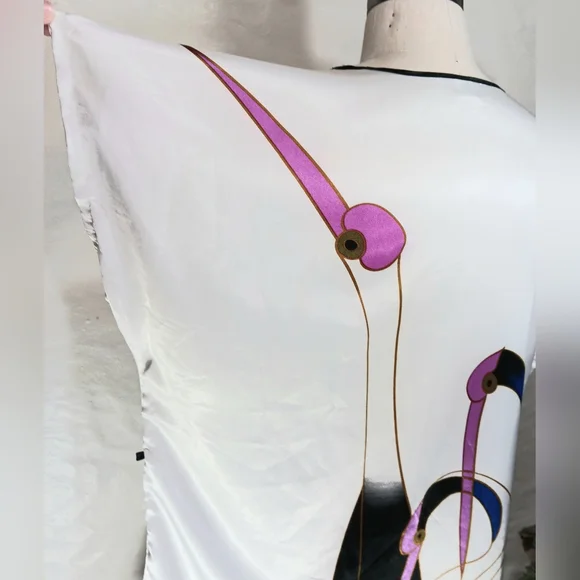 Art Nouveau satin cranes tunic dress. Medium. Ya Ye Er Si. - Picture 13 of 16